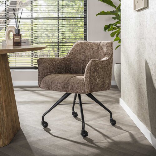 Modern chique eetkamerstoel Turn met wieltjes Hoven champagne