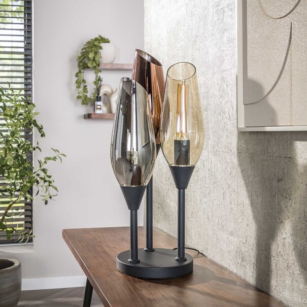 BelaLuz Modern design tafellamp Sferra 3-lichts mixed glass zwart