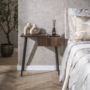 BelaLuz Landelijk modern nachtkastje Carve 1 lade links massief acaciahout bruin