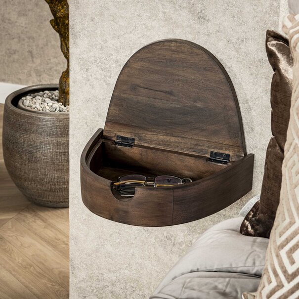 BelaLuz Modern landelijk nachtkastje Cove zwevend 1 lade 2-set massief acaciahout drift brown