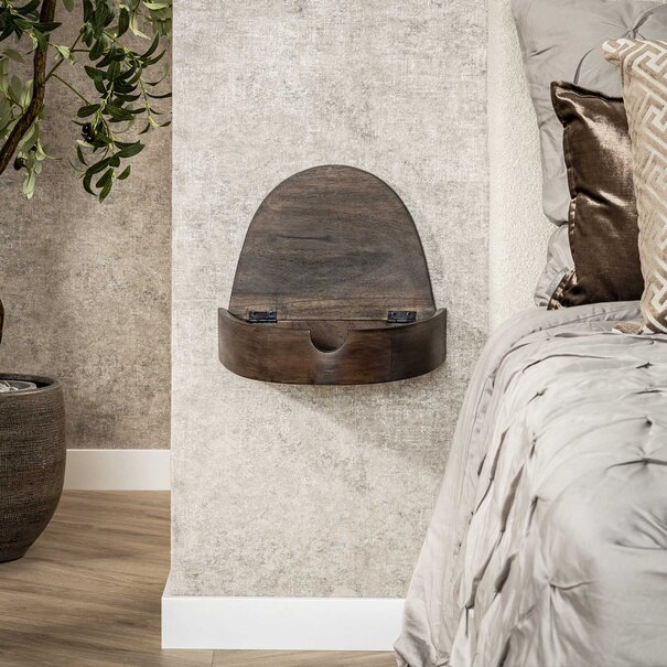 BelaLuz Modern landelijk nachtkastje Cove zwevend 1 lade 2-set massief acaciahout drift brown