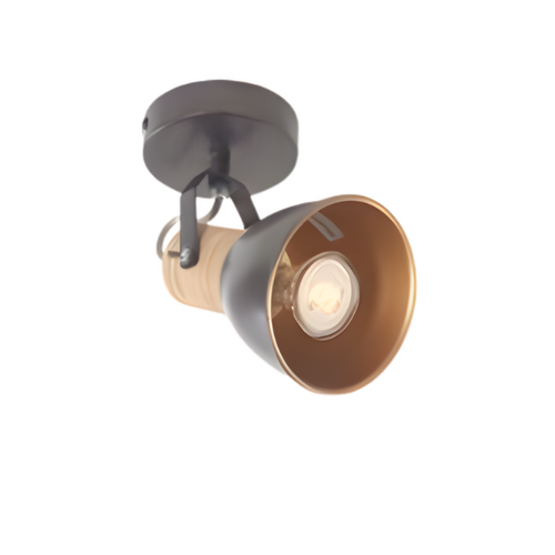 Landelijk industriële opbouwspot Veleno 1-lichts zwart hout rond