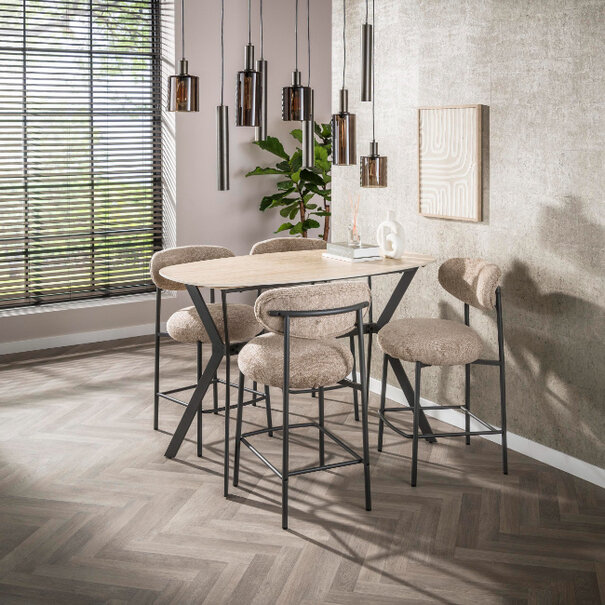 BelaLuz Modern Scandinavische bartafel Romano travertinlook Deens ovaal 140 cm