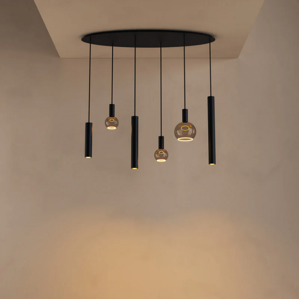 Ztahl Modern industriële hanglamp Riva 6-lichts ovaal zwart