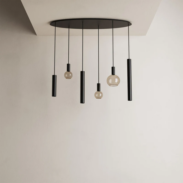Ztahl Modern industriële hanglamp Riva 6-lichts ovaal zwart