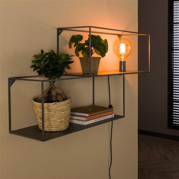 BelaLuz Industriële wandschap Cube 1-lichts met 2 vakken oud zilver