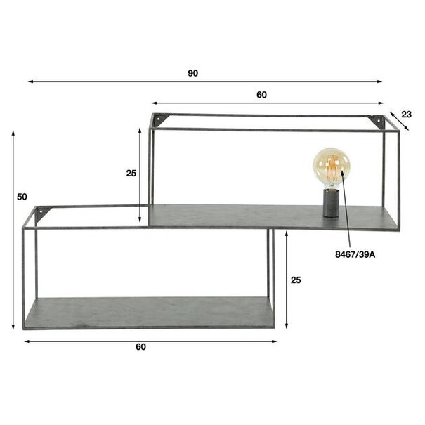 BelaLuz Industriële wandschap Cube 1-lichts met 2 vakken oud zilver