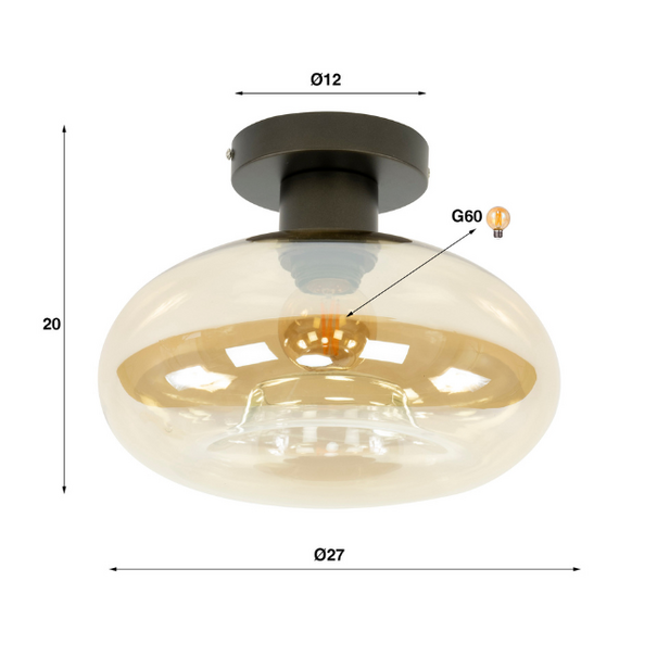 BelaLuz Moderne plafondlamp Sorro 1-lichts amber glas