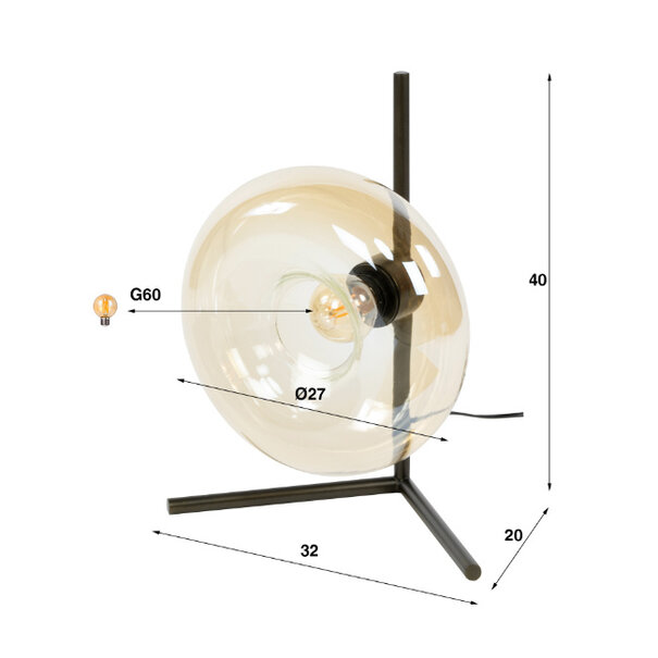 BelaLuz Moderne tafellamp Sorro 1-lichts amber glas