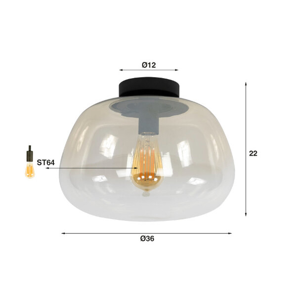 BelaLuz Moderne plafondlamp Pulse 1-lichts amber glas