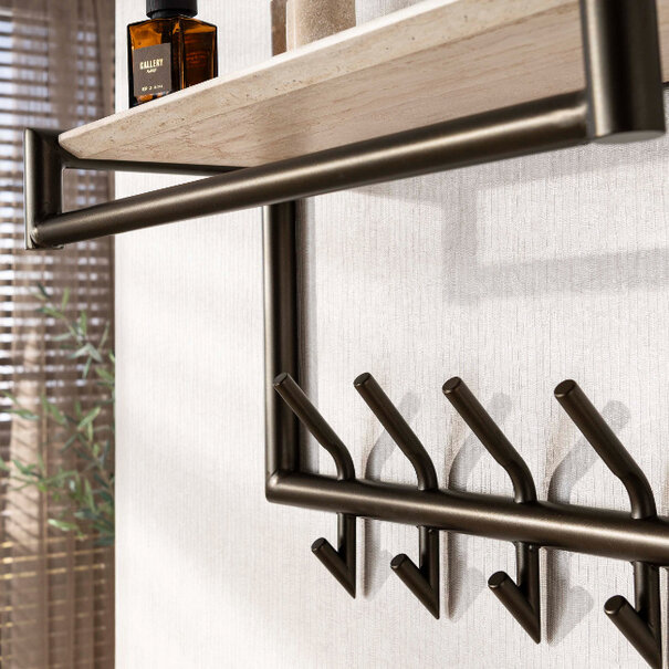 BelaLuz Modern chique kapstok Nala 10 haken travertin met hoedenplank