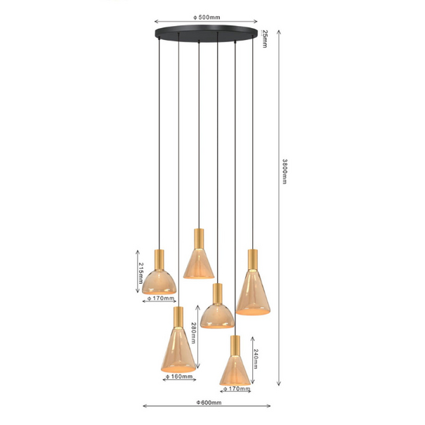 ETH Modern hotel chique hanglamp Lisa 6-lichts messing Ø50 cm