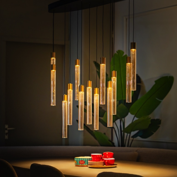 ETH Modern chique hanglamp Evelyn 13-lichts messing ovaal