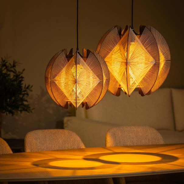 ETH Landelijke Japandi hanglamp Jessica 1-lichts small walnut