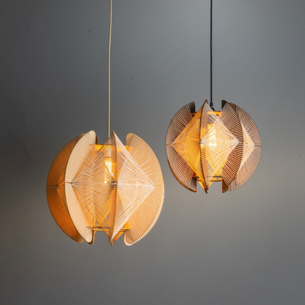 ETH Landelijk Japandi hanglamp Jessica 1-lichts walnut