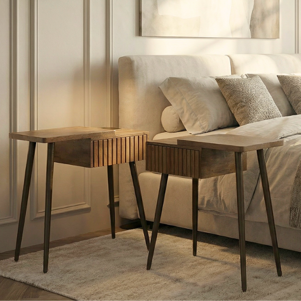 BelaLuz Modern landelijk nachtkastje Carve set van 2 stuks, links & rechts