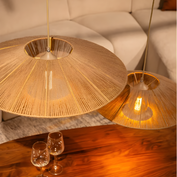 ETH Landelijke Ibiza stijl hanglamp Milou 1-lichts zand Ø50 cm