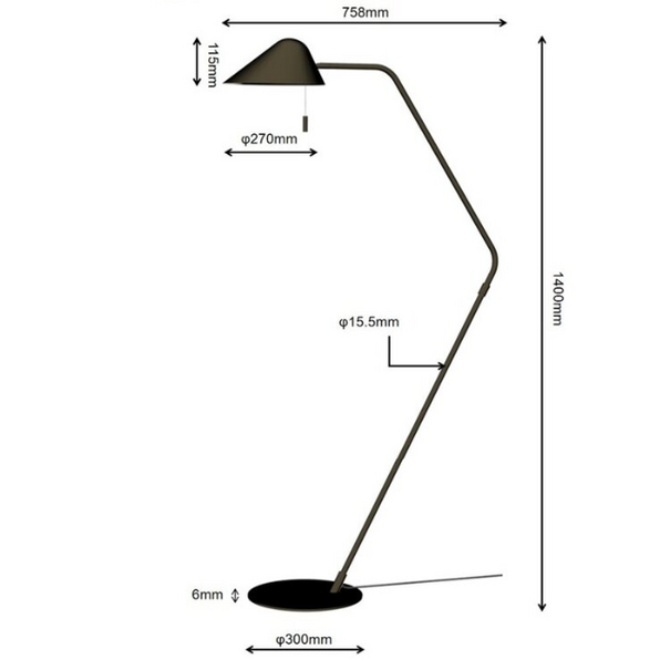 ETH Retro chique vloerlamp Lotte 1-lichts Anodic brown