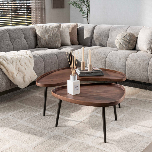 Landelijk moderne salontafel Como organisch 2-set bruin acaciahout