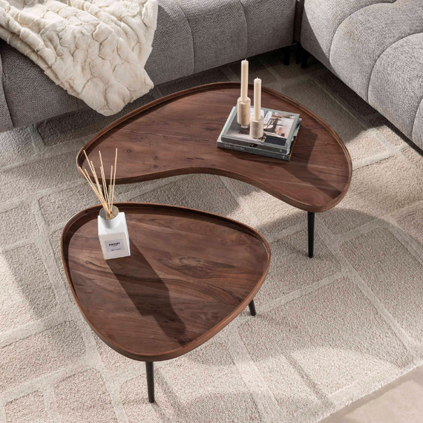 BelaLuz Landelijk moderne salontafel Como organisch 2-set bruin acaciahout