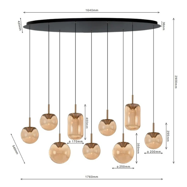 ETH Hotel chique design hanglamp Yvonne 9-lichts brons ovaal