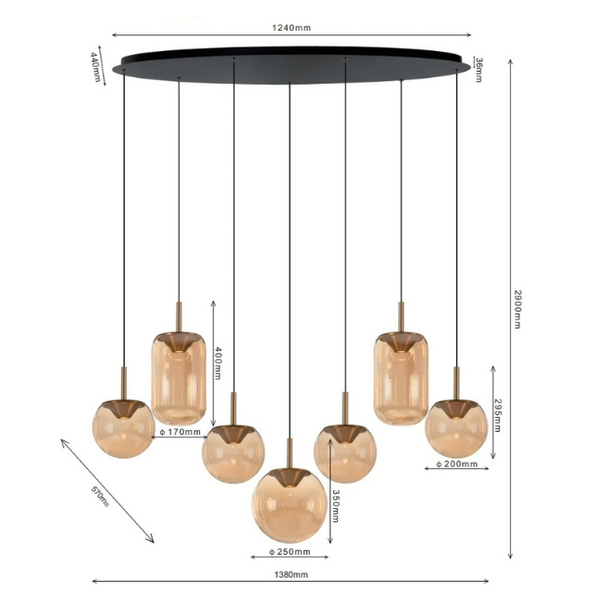 ETH Hotel chique design hanglamp Yvonne 7-lichts brons ovaal