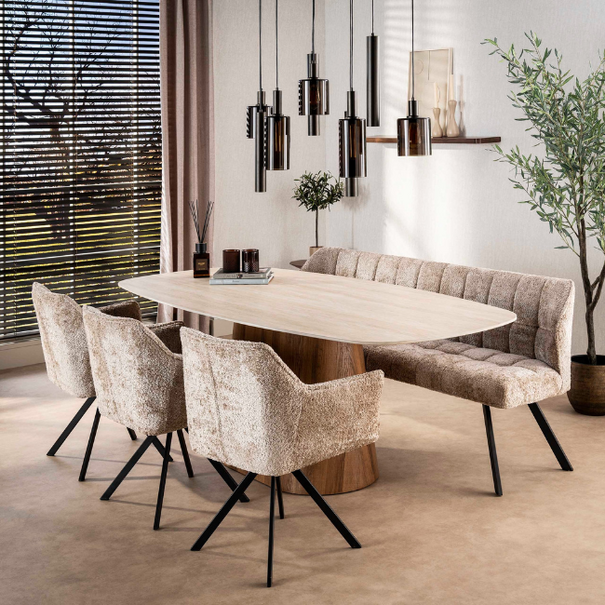 BelaLuz Modern Japandi eetkamerbank Turn Alura zand