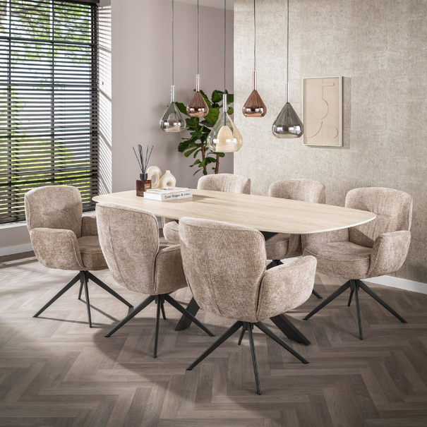 BelaLuz Modern Scandinavische eetkamerstoel Velora draaibaar Hoven zand