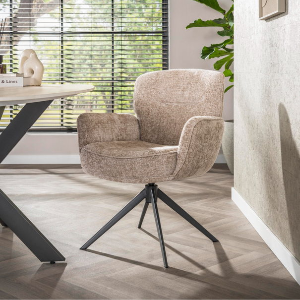 BelaLuz Modern Scandinavische eetkamerstoel Velora draaibaar Hoven zand