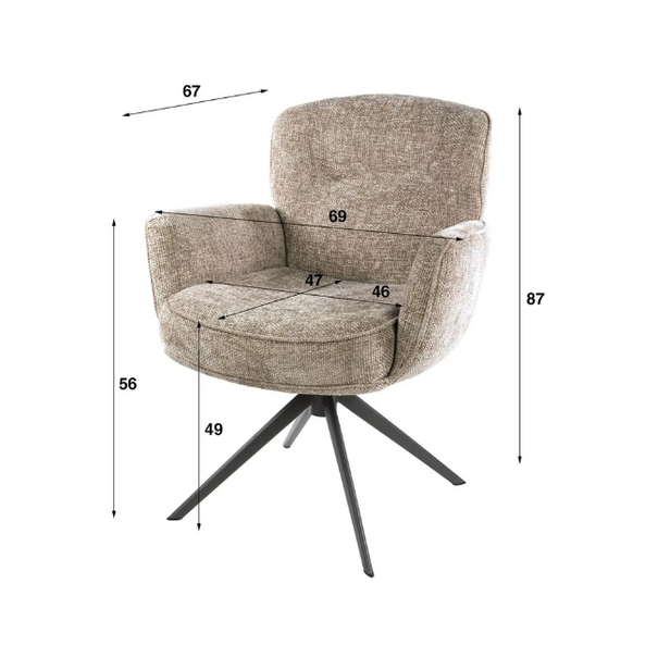 BelaLuz Modern Scandinavische eetkamerstoel Velora draaibaar Hoven zand