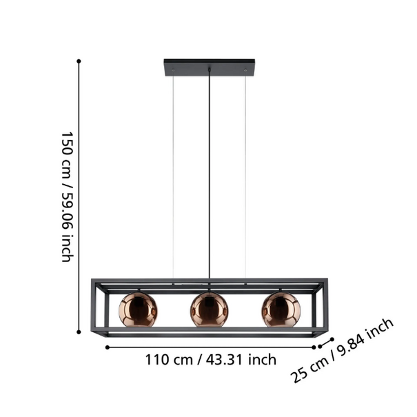 Stars of Lights Hanglamp Cordoba 3-lichts zwart frame en koper glas