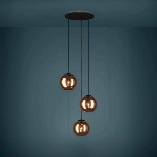 Moderne hanglamp Cordoba 3-lichts getrapt koper glas