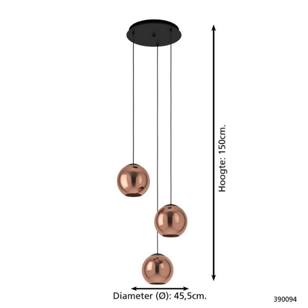 Stars of Light Moderne hanglamp Cordoba 3-lichts getrapt koper glas