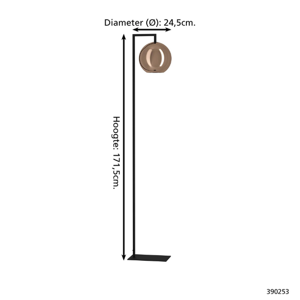 Stars of Lights Moderne vloerlamp Cordoba 1-lichts koperkleurig glas