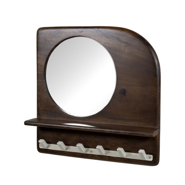 Nijwie Landelijke Japandi kapstok Curaçao met spiegel walnut brown 45 cm