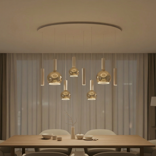 Moderne Scandinavische hanglamp Locarno 8-lichts ovaal zand