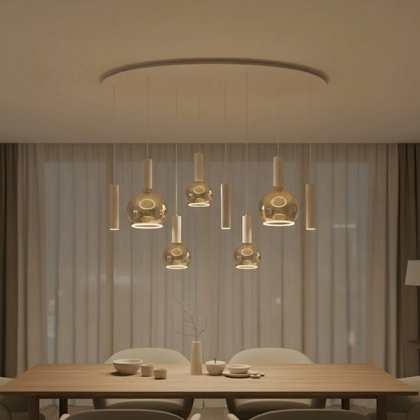 Highlight Moderne Scandinavische hanglamp Locarno 8-lichts ovaal zand