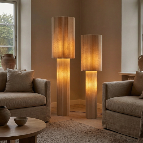 ETH Japandi vloerlamp Renate 2-lichts beige linnen 110 cm