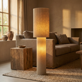 Vloerlamp Renate 2-lichts beige linnen 110 cm