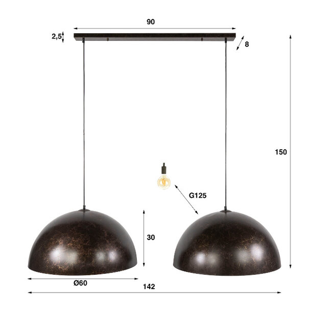 BelaLuz Industriële Hanglamp Radiance 2-lichts Ø60 cm urban brown