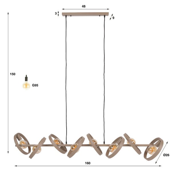 BelaLuz Moderne hanglamp Hera 8-lichts beige