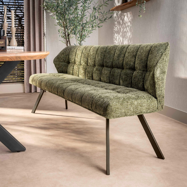 BelaLuz Moderne eetkamerbank Axis hoven groen brons onderstel