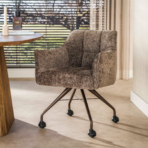 BelaLuz Eetkamerstoel Axis met wieltjes hoven taupe brons onderstel