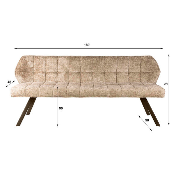 BelaLuz Modern hotel chique eetkamerbank Axis Alura zand brons onderstel