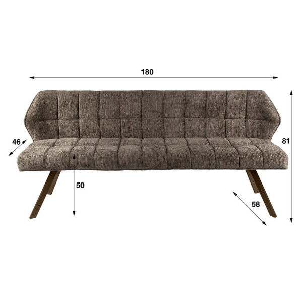 BelaLuz Modern hotel chique eetkamerbank Turn Hoven taupe brons onderstel