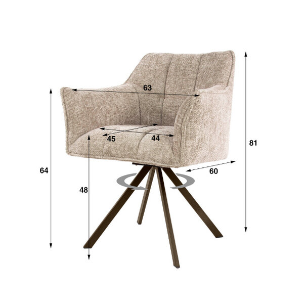 BelaLuz Moderne eetkamerstoel Axis hoven zand met brons onderstel