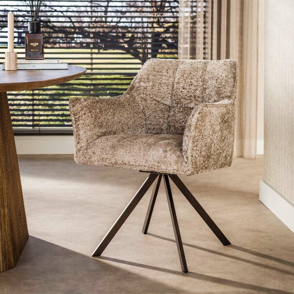 BelaLuz Modern hotel chique eetkamerstoel Axis Alura zand brons onderstel