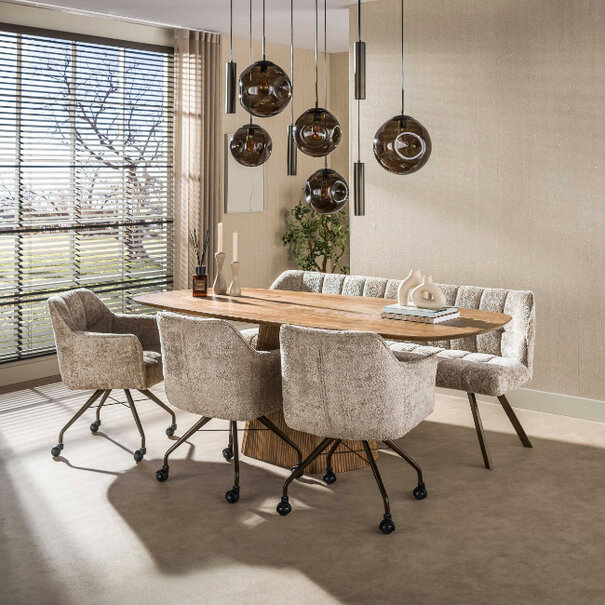 BelaLuz Eetkamerstoel Axis met wieltjes alura zand brons onderstel