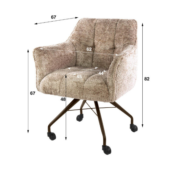 BelaLuz Eetkamerstoel Axis met wieltjes alura zand brons onderstel