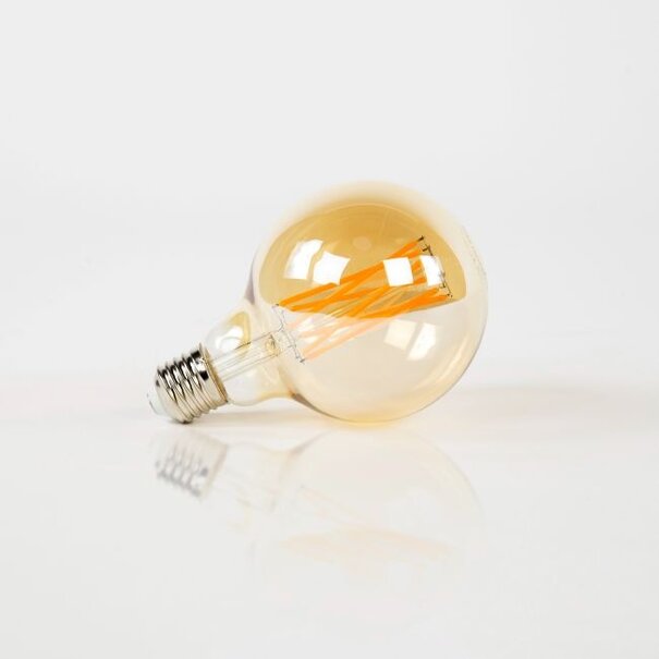 BelaLuz Lichtbron E27 LED 6W Ø9,5 cm Bol Filament Amber Dimbaar